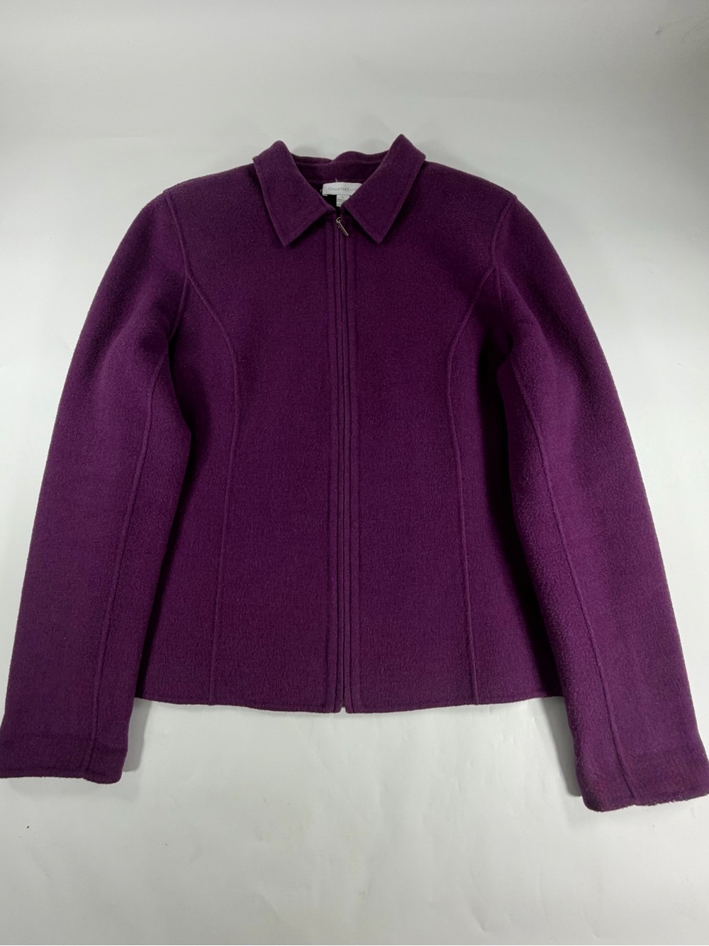 Charter Club Purple Wool Blend Full Zip Jacket Tailored Minimalist Y2K Womens L